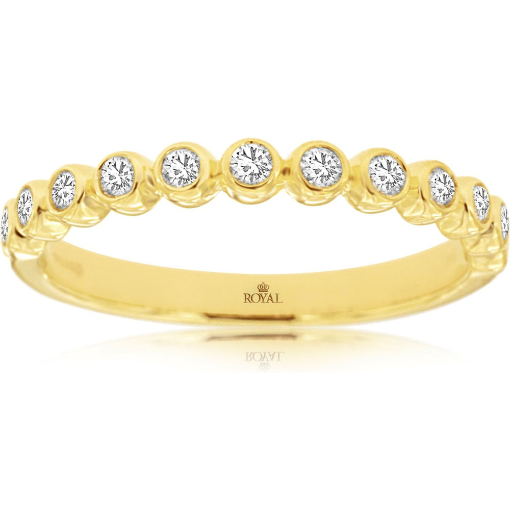14K Yellow Gold Bezel-Set Round Diamond Wedding Band - 0.26 Carat Total Diamond Weight - Royal Jewelry