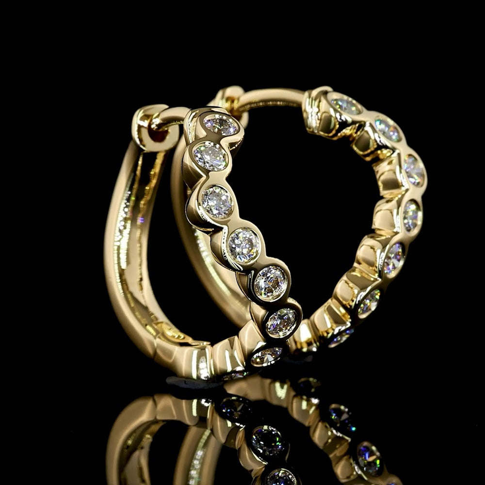 14K Yellow Gold Bezel-Set Round Lab Diamond Huggie Earrings - 0.40 Carats Total Diamond Weight - Covaloro Fine Jewelry
