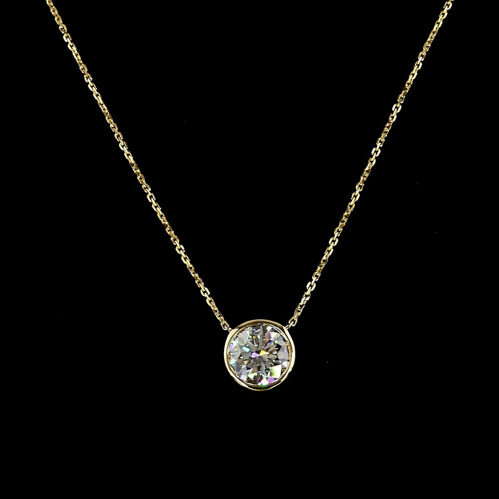 14K Yellow Gold Bezel Set Round Lab Diamond Solitaire Pendant - 2.01 Carat Total Weight - Covaloro Fine Jewelry