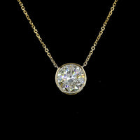 14K Yellow Gold Bezel Set Round Lab Diamond Solitaire Pendant - 2.01 Carat Total Weight - Covaloro Fine Jewelry