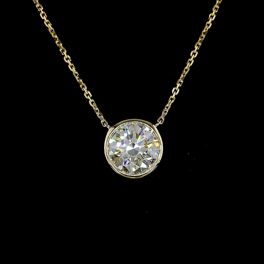 14K Yellow Gold Bezel Set Round Lab Diamond Solitaire Pendant - 2.01 Carat Total Weight - Covaloro Fine Jewelry