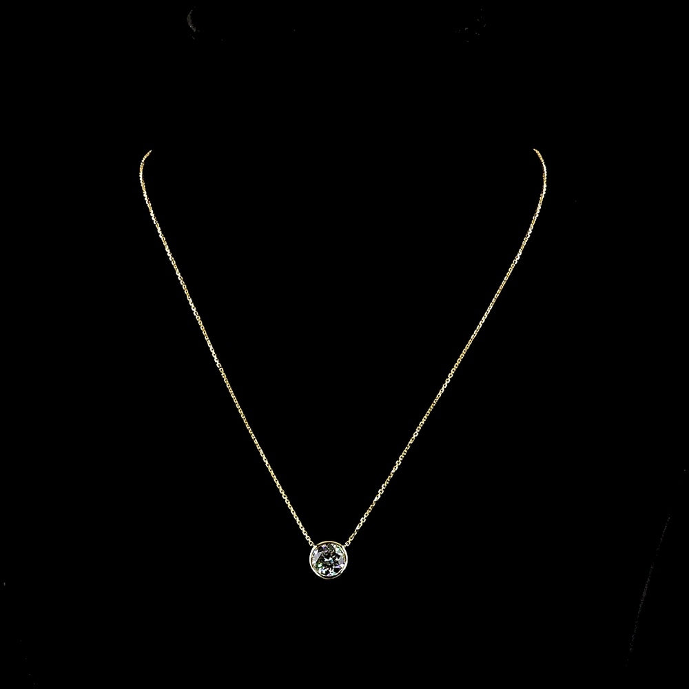 14K Yellow Gold Bezel Set Round Lab Diamond Solitaire Pendant - 2.01 Carat Total Weight - Covaloro Fine Jewelry