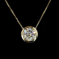 14K Yellow Gold Bezel Set Round Lab Diamond Solitaire Pendant - 3.02 Carat Total Diamond Weight, E-F Color, VS1 Clarity with IGI Certification - Covaloro Fine Jewelry