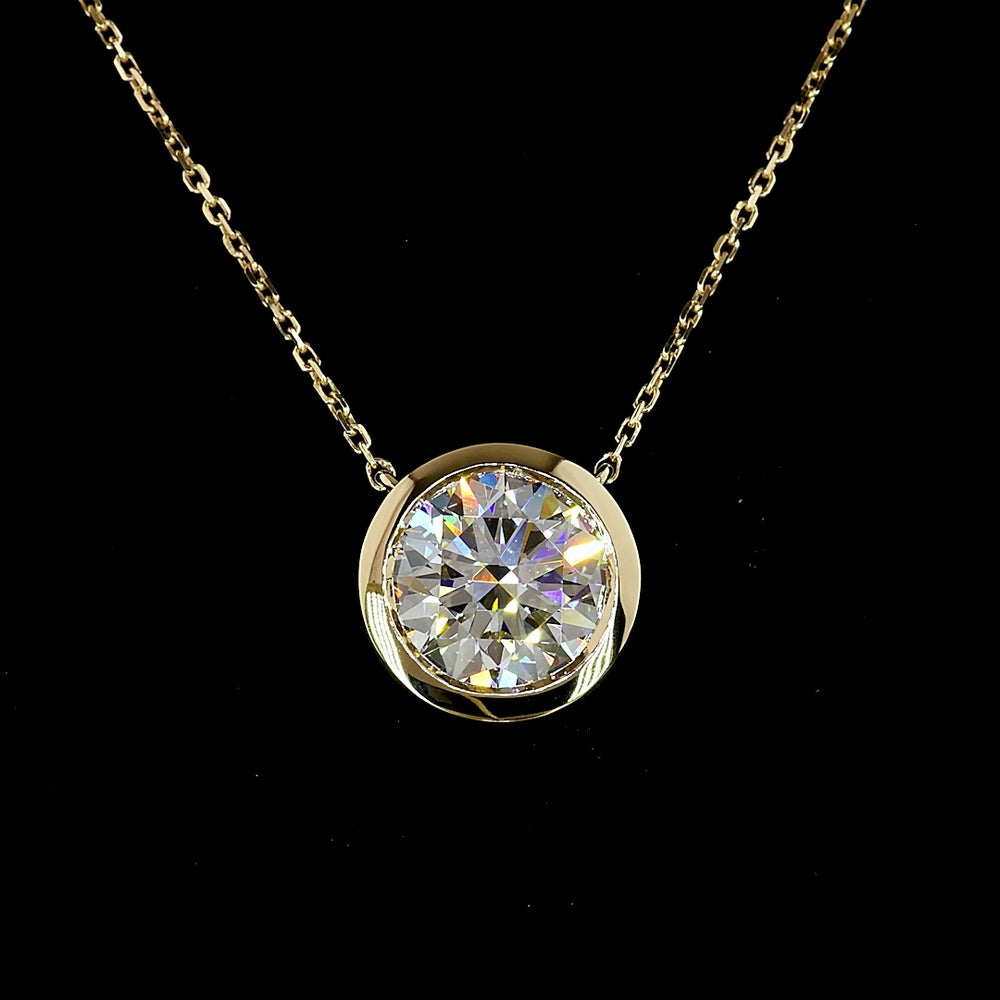 14K Yellow Gold Bezel Set Round Lab Diamond Solitaire Pendant - 3.02 Carat Total Diamond Weight, E-F Color, VS1 Clarity with IGI Certification - Covaloro Fine Jewelry