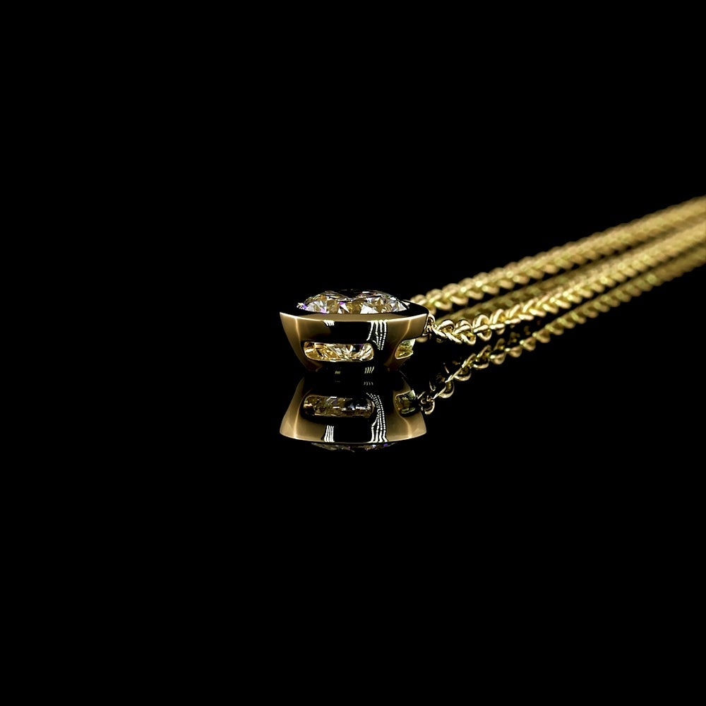 14K Yellow Gold Bezel Set Round Lab Diamond Solitaire Pendant Necklace - 1.50 Carat Total Weight E-F VVS2 GIA Certified - Covaloro Fine Jewelry