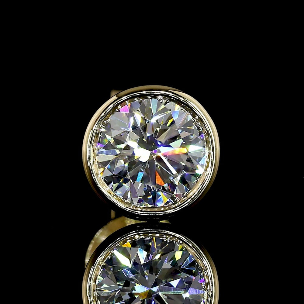 14K Yellow Gold Bezel Set Round Lab Diamond Stud Earrings - 1.47 Carat Total Weight, E-F Color VS2 Clarity - Covaloro Fine Jewelry
