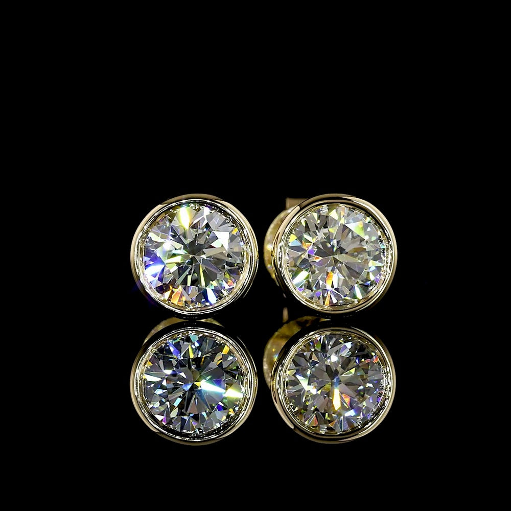 14K Yellow Gold Bezel Set Round Lab Diamond Stud Earrings - 1.55 Carat Total Weight, E-F Color VS2 Clarity - Covaloro Fine Jewelry