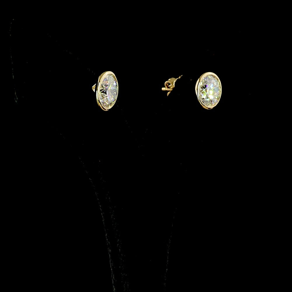 14K Yellow Gold Bezel Set Round Lab Diamond Stud Earrings - 4.05 Carats Total Diamond Weight (F VS1) - Covaloro Fine Jewelry
