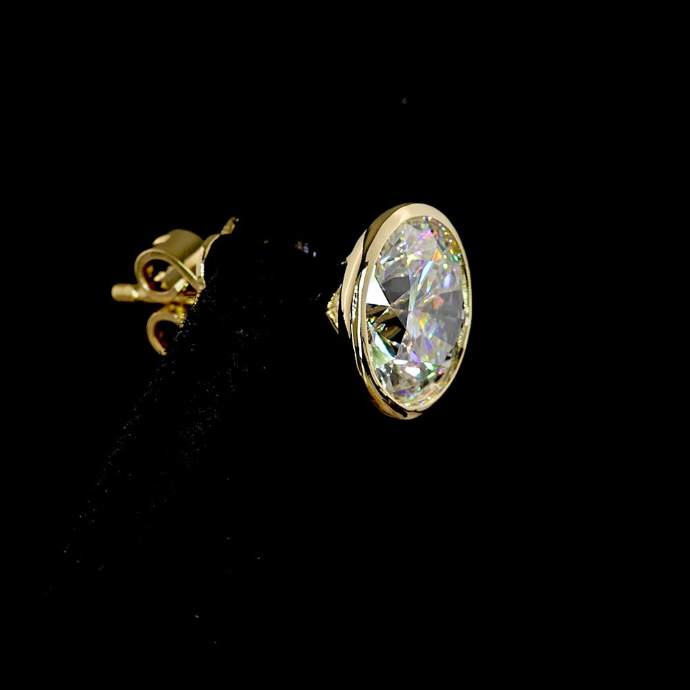 14K Yellow Gold Bezel Set Round Lab Diamond Stud Earrings - 4.05 Carats Total Diamond Weight (F VS1) - Covaloro Fine Jewelry