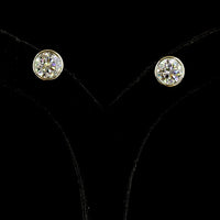 14K Yellow Gold Bezel Set Round Lab Diamond Stud Earrings - 6.11 Carat Total Weight (E-F Color, VS1 Clarity) - Covaloro Fine Jewelry