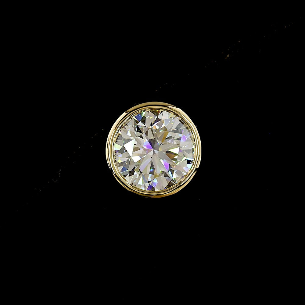 14K Yellow Gold Bezel Set Round Lab Diamond Stud Earrings - 6.11 Carat Total Weight (E-F Color, VS1 Clarity) - Covaloro Fine Jewelry
