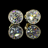 14K Yellow Gold Bezel Set Round Lab Diamond Stud Earrings - F Color VS Clarity - 3.07 Carat Total Diamond Weight - Covaloro Fine Jewelry