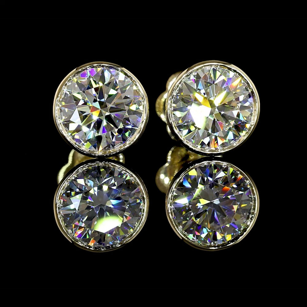 14K Yellow Gold Bezel Set Round Lab Diamond Stud Earrings - F Color VS Clarity - 3.07 Carat Total Diamond Weight - Covaloro Fine Jewelry