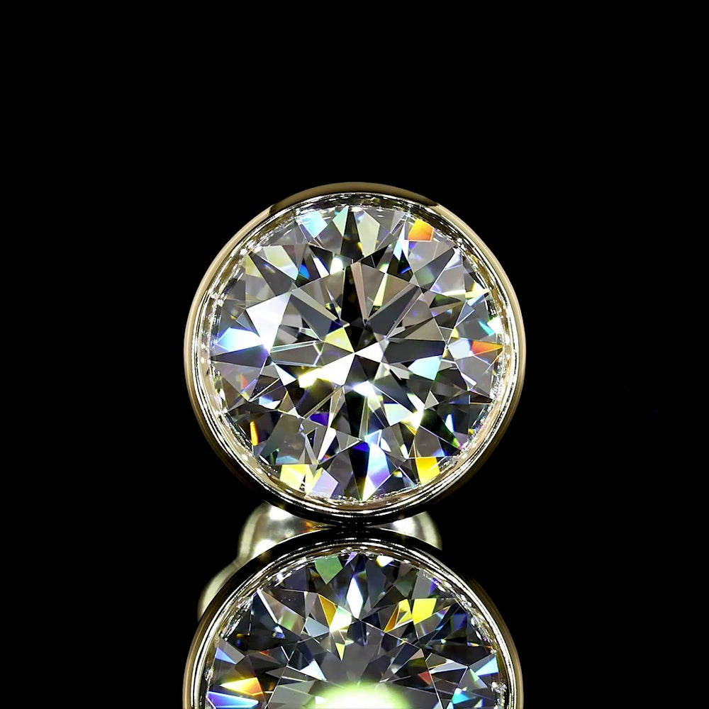 14K Yellow Gold Bezel Set Round Lab Diamond Stud Earrings - F Color VS Clarity - 3.07 Carat Total Diamond Weight - Covaloro Fine Jewelry