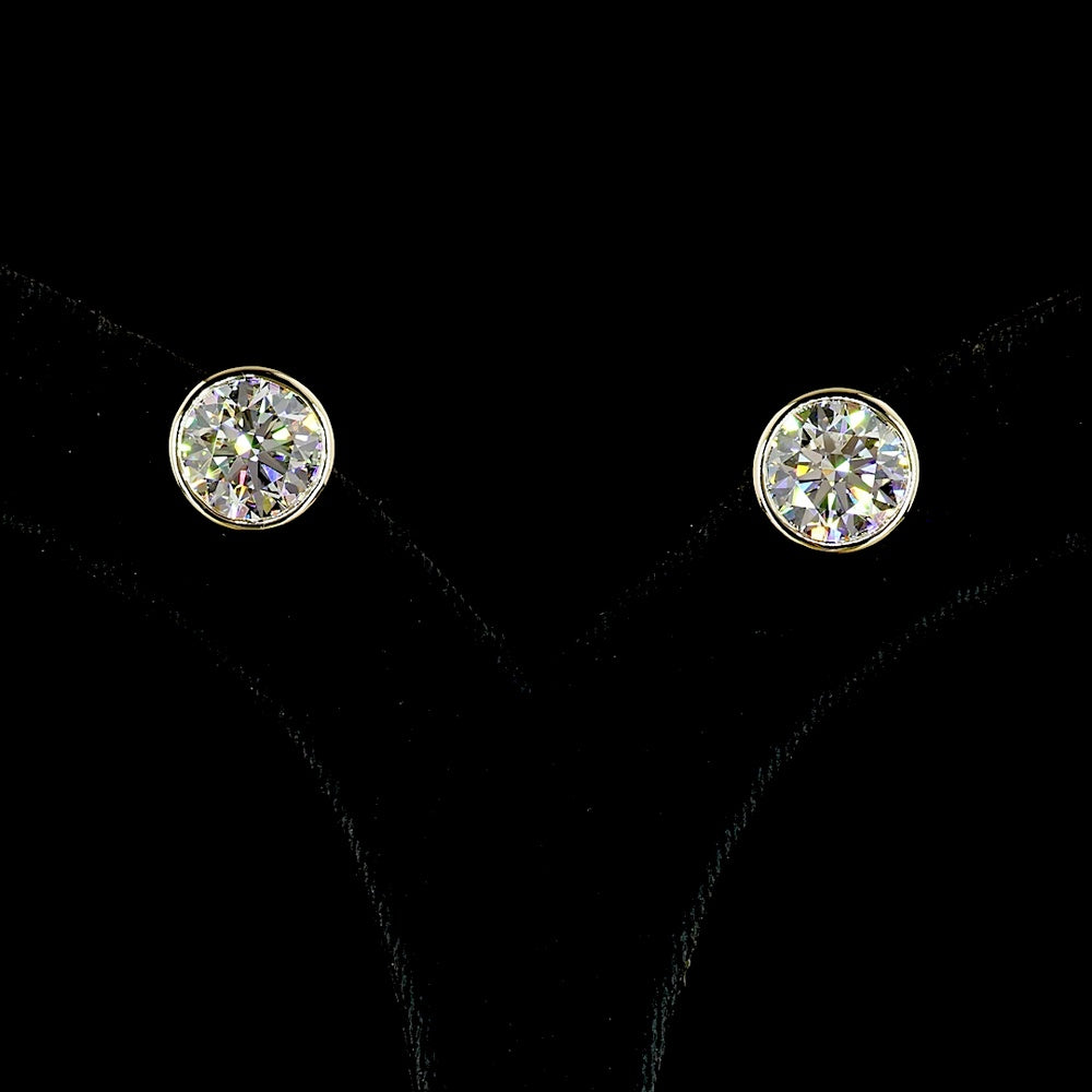 14K Yellow Gold Bezel Set Round Lab Diamond Stud Earrings - F VVS2-VS1 - 8.05 Carat Total Weight - Covaloro Fine Jewelry