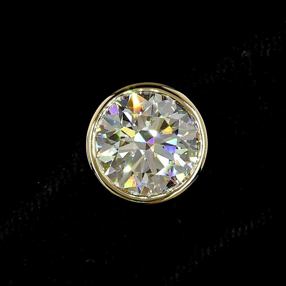 14K Yellow Gold Bezel Set Round Lab Diamond Stud Earrings - F VVS2-VS1 - 8.05 Carat Total Weight - Covaloro Fine Jewelry