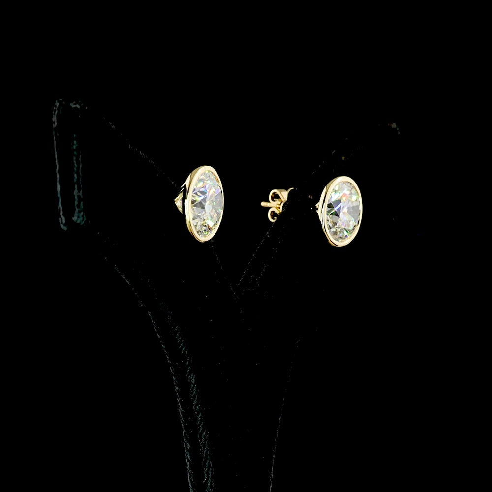 14K Yellow Gold Bezel Set Round Lab Diamond Stud Earrings - F VVS2-VS1 - 8.05 Carat Total Weight - Covaloro Fine Jewelry