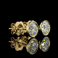 14K Yellow Gold Bezel Set Round Lab Diamond Stud Earrings with Milgrain Detail - 2.03 Carat Total Weight (E-F VVS2) - Covaloro Fine Jewelry