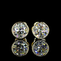 14K Yellow Gold Bezel Set Round Lab Diamond Stud Earrings with Milgrain Detail - 2.03 Carat Total Weight (E-F VVS2) - Covaloro Fine Jewelry