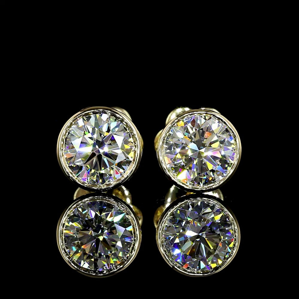 14K Yellow Gold Bezel Set Round Lab Diamond Stud Earrings with Milgrain Detail - 2.03 Carat Total Weight (E-F VVS2) - Covaloro Fine Jewelry