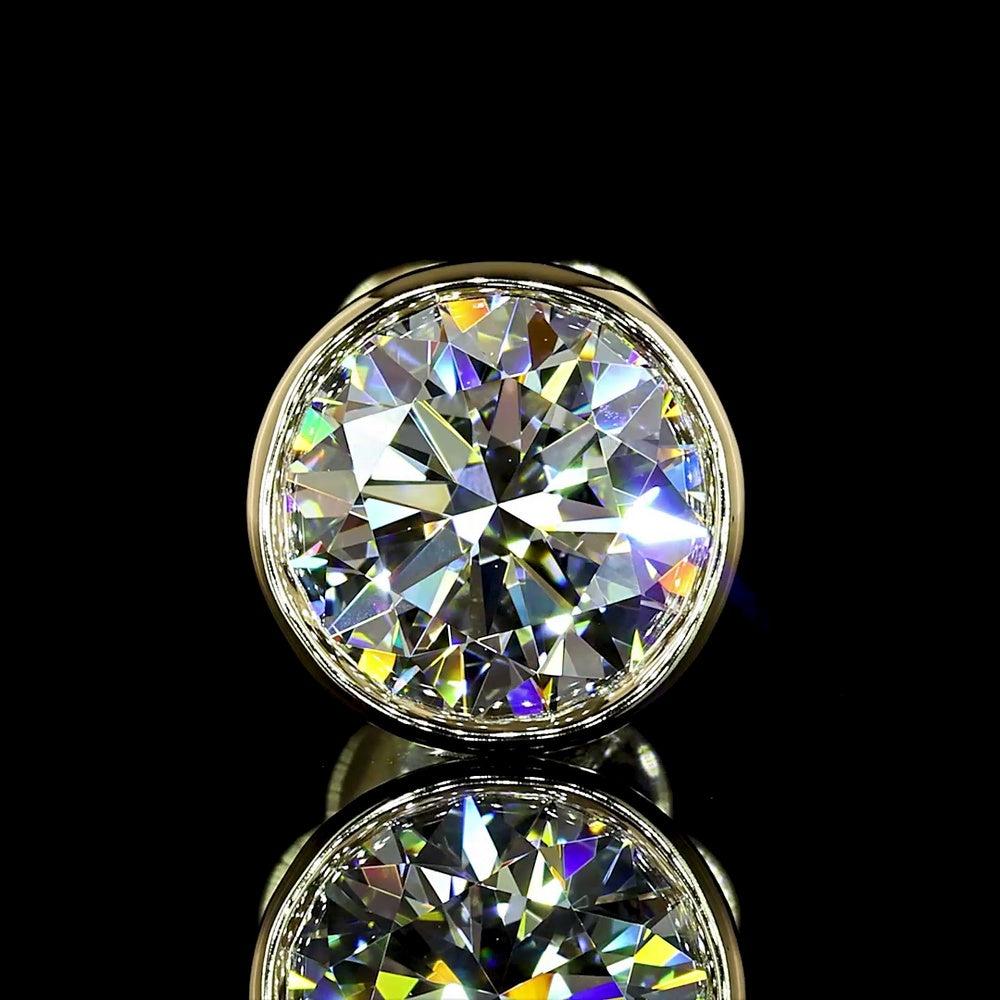 14K Yellow Gold Bezel Set Round Lab Diamond Stud Earrings with Milgrain Detail - 2.03 Carat Total Weight (E-F VVS2) - Covaloro Fine Jewelry