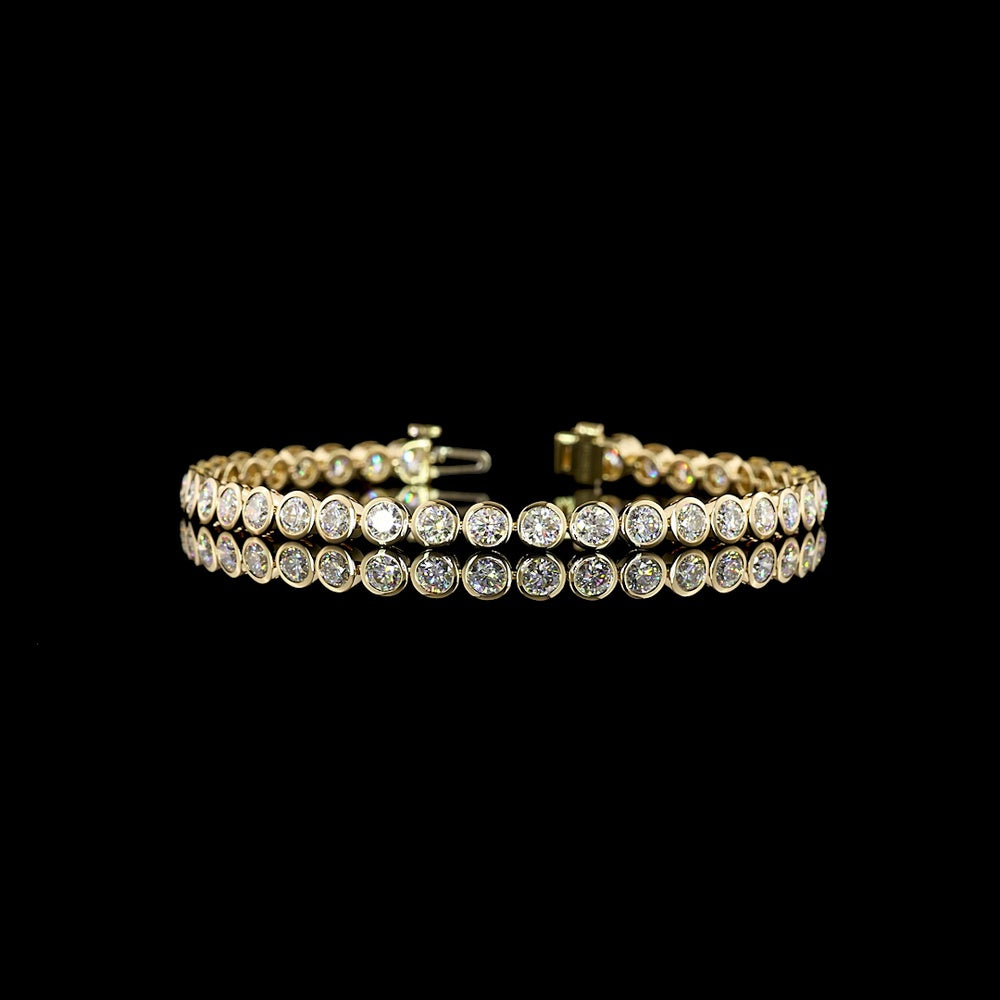 14K Yellow Gold Bezel Set Round Lab Diamond Tennis Bracelet - 5.88 Carat Total Diamond Weight (38 Stones, E-F Color, VS Clarity) - Covaloro Fine Jewelry