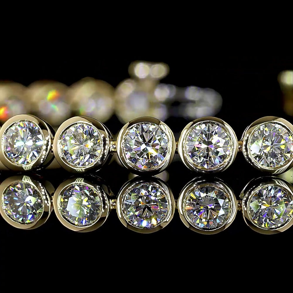 14K Yellow Gold Bezel Set Round Lab Diamond Tennis Bracelet - 5.88 Carat Total Diamond Weight (38 Stones, E-F Color, VS Clarity) - Covaloro Fine Jewelry