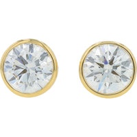 14K Yellow Gold Bezel Set Round Lab Grown Diamond Stud Earrings - 2.00 Carat Total Diamond Weight