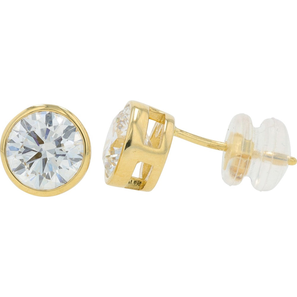 14K Yellow Gold Bezel Set Round Lab Grown Diamond Stud Earrings - 2.00 Carat Total Diamond Weight