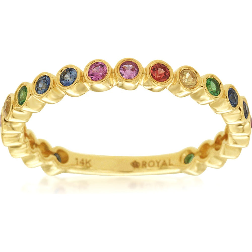 14K Yellow Gold Bezel Set Round Mixed Sapphire Band - 0.50 Carat Total Sapphire Weight - Royal Jewelry