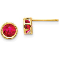 14K Yellow Gold Bezel Set Round Ruby Stud Earrings - 0.70 Carat Total Gem Weight by Oro Pregiato