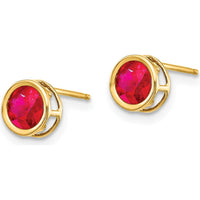 14K Yellow Gold Bezel Set Round Ruby Stud Earrings - 0.70 Carat Total Gem Weight by Oro Pregiato