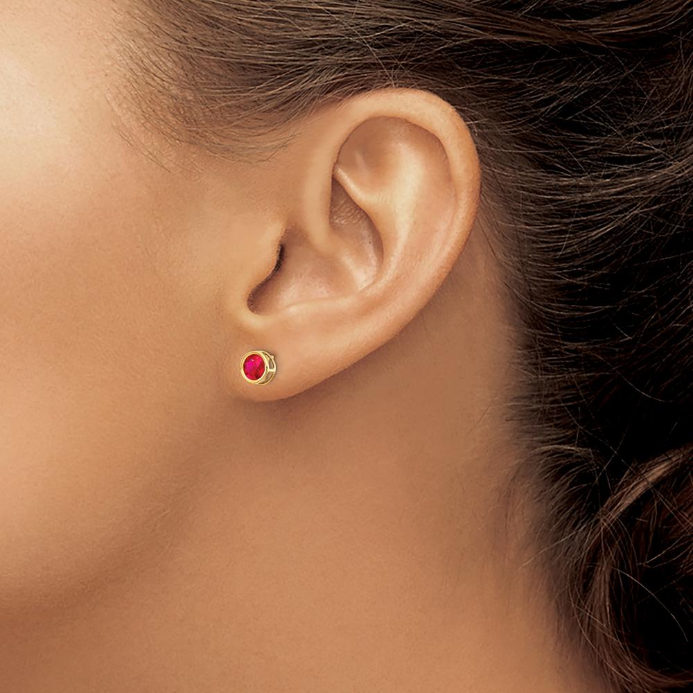 14K Yellow Gold Bezel Set Round Ruby Stud Earrings - 0.70 Carat Total Gem Weight by Oro Pregiato