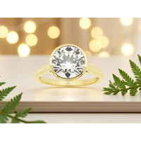 14K Yellow Gold Bezel-Set Solitaire Ring with 3-Carat Lab-Grown Round Brilliant Cut Diamond - Royal Jewelry