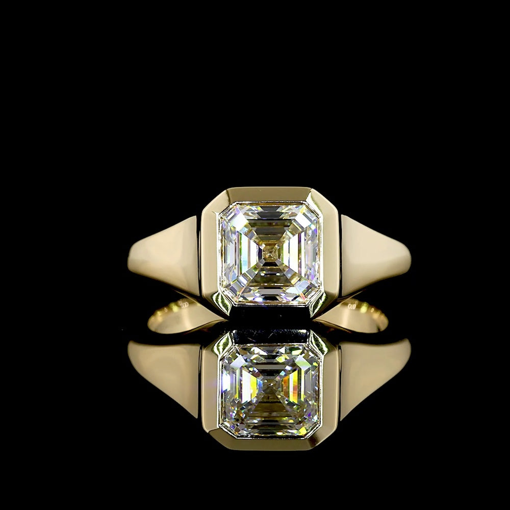 14K Yellow Gold Bezel Set Square Emerald Cut Lab Diamond Solitaire Ring - 2.03 Carat E VS1 GIA Certified - Covaloro Fine Jewelry