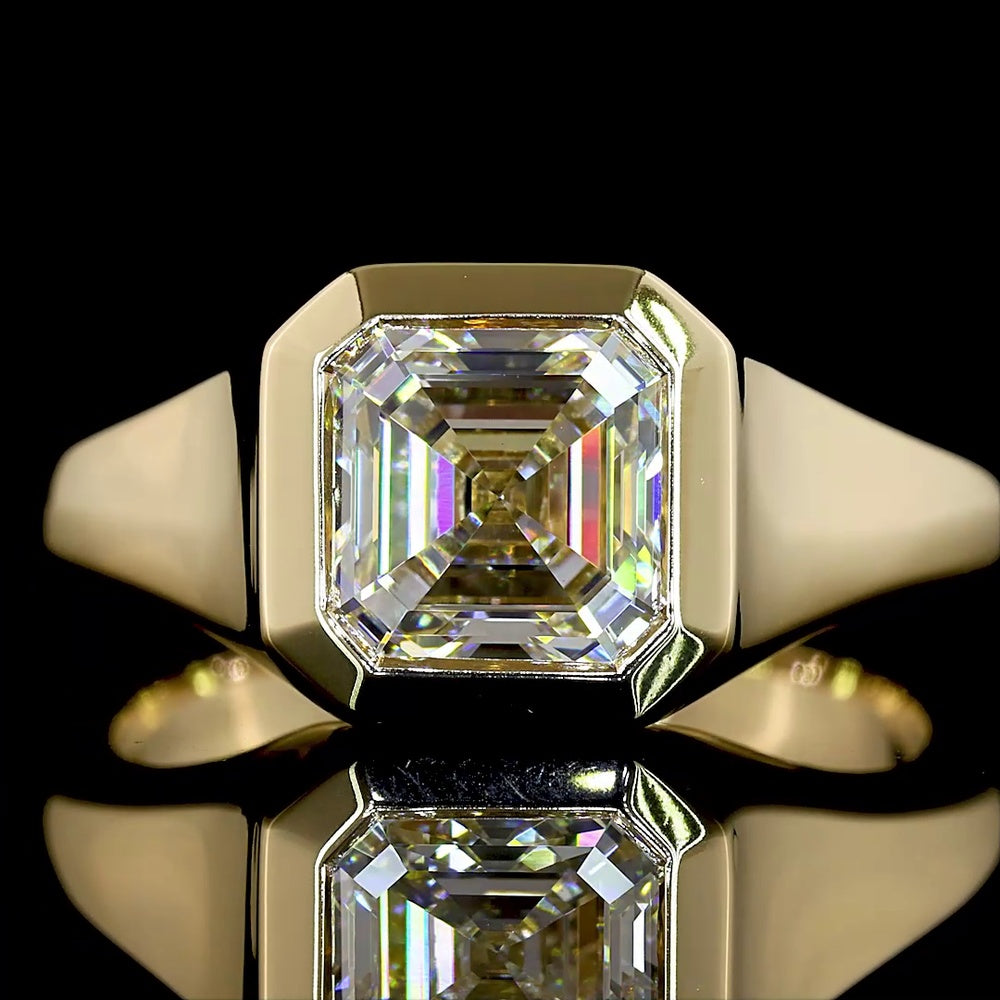 14K Yellow Gold Bezel Set Square Emerald Cut Lab Diamond Solitaire Ring - 2.03 Carat E VS1 GIA Certified - Covaloro Fine Jewelry