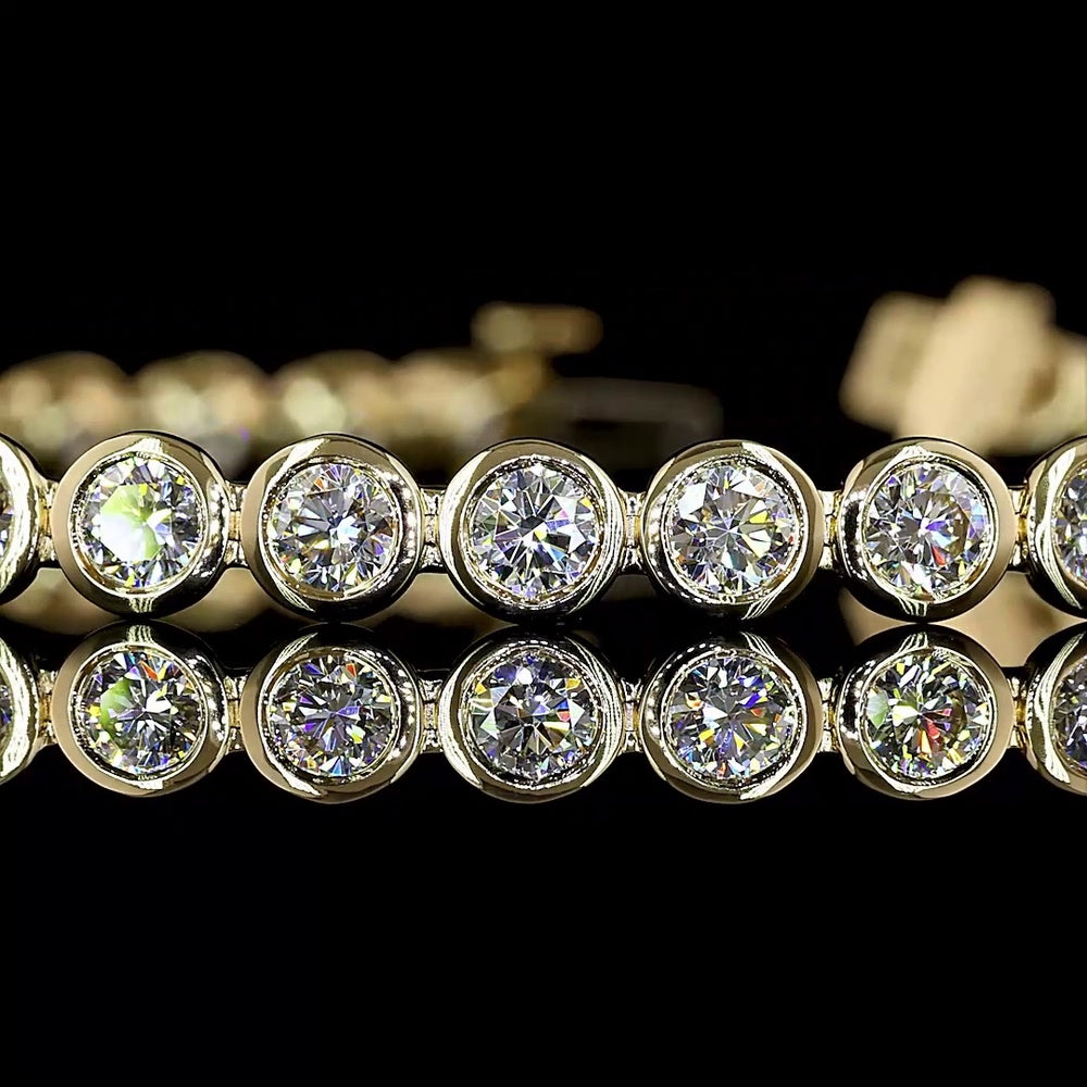 14K Yellow Gold Bezel Set Tennis Bracelet with 42 Round Brilliant Lab Diamonds - 5.14 Total Carat Weight E-F VS1 - Covaloro Fine Jewelry