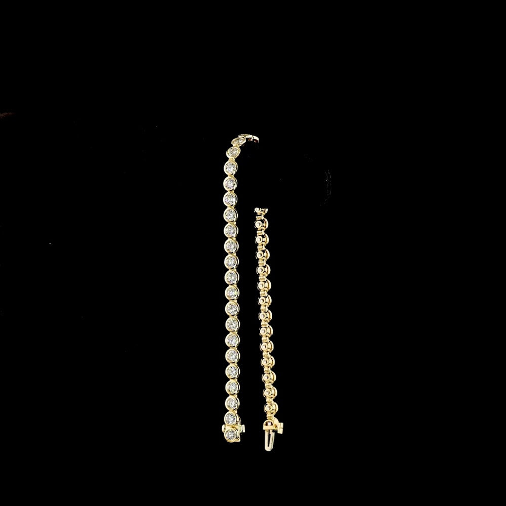 14K Yellow Gold Bezel Set Tennis Bracelet with 42 Round Brilliant Lab Diamonds - 5.14 Total Carat Weight E-F VS1 - Covaloro Fine Jewelry