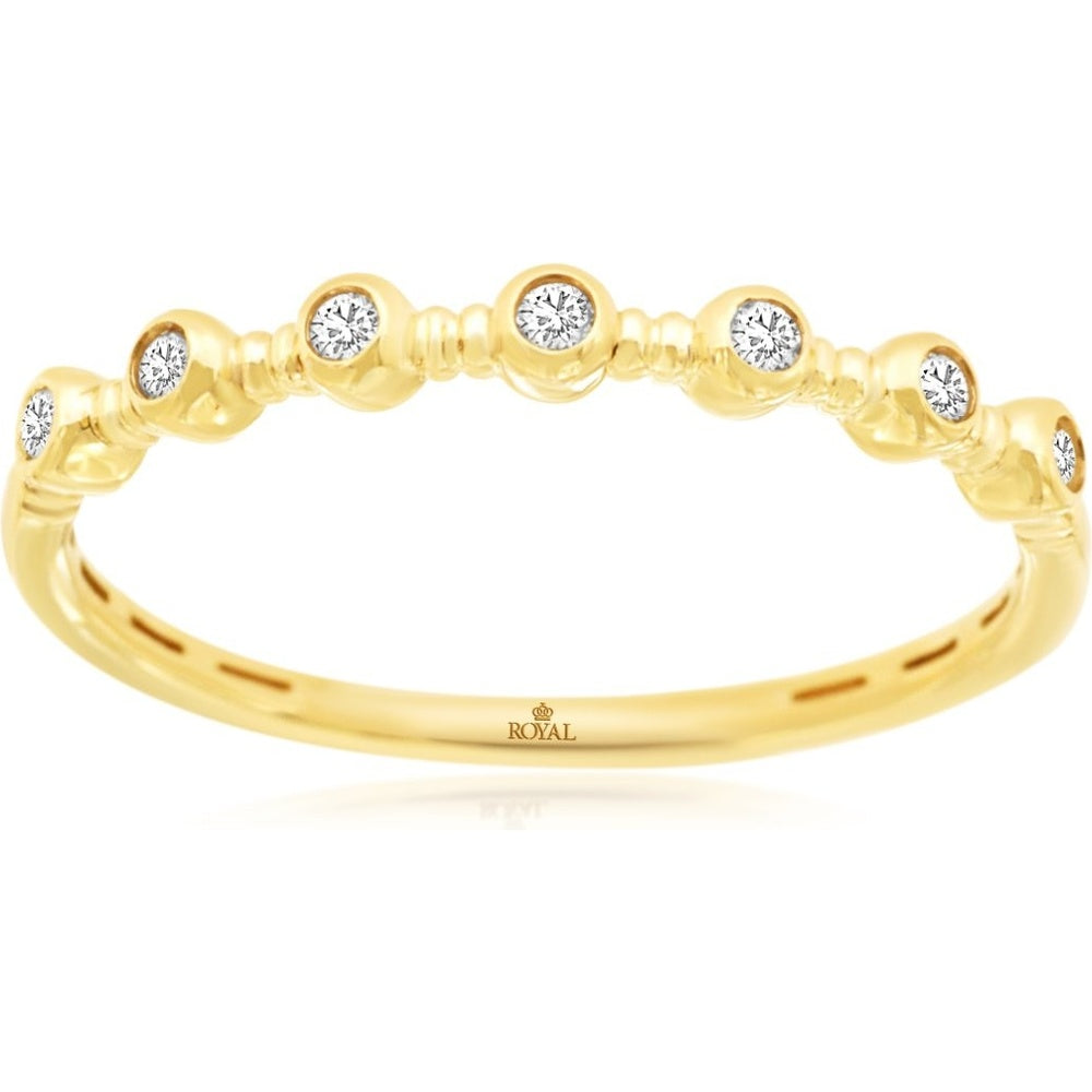 14K Yellow Gold Bezel-Style Band with Beaded Milgrain Detailing and Seven Brilliant Round Diamonds - 0.08 Carat Total Diamond Weight - Royal Jewelry