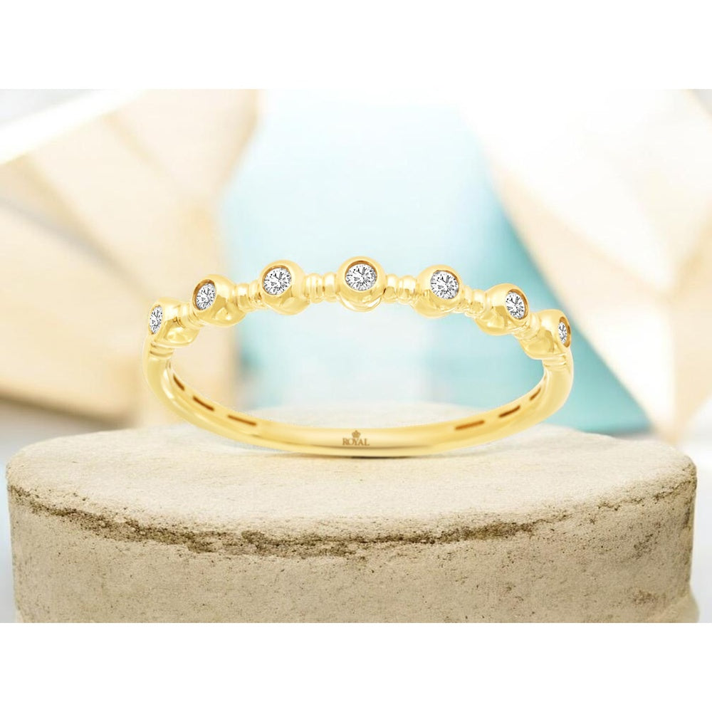 14K Yellow Gold Bezel-Style Band with Beaded Milgrain Detailing and Seven Brilliant Round Diamonds - 0.08 Carat Total Diamond Weight - Royal Jewelry