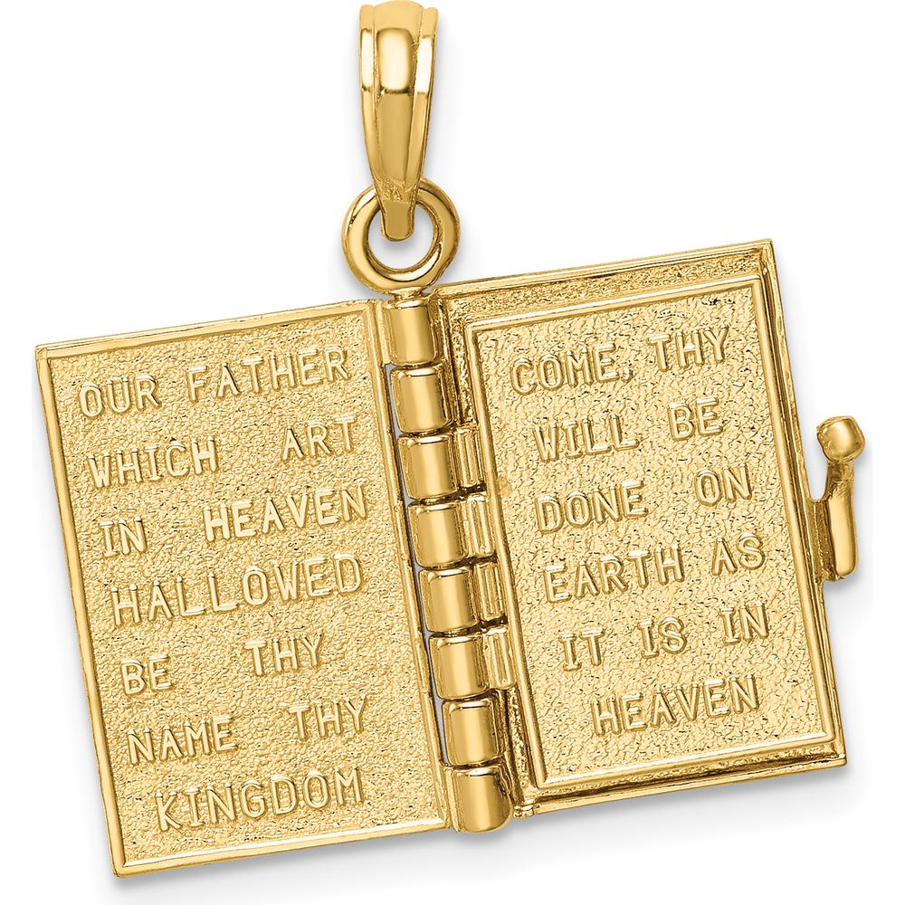 14K Yellow Gold Bible Pendant with Lord's Prayer and Moveable Pages by Oro Pregiato