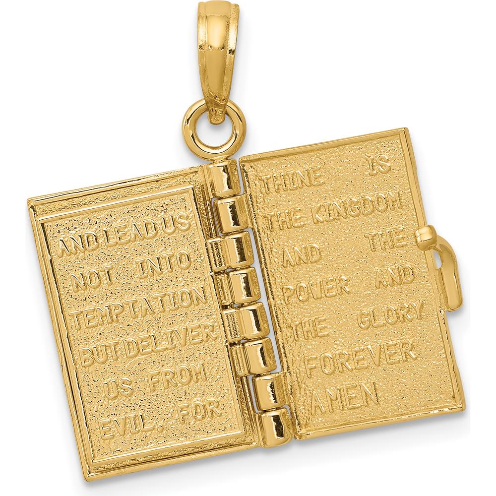 14K Yellow Gold Bible Pendant with Lord's Prayer and Moveable Pages by Oro Pregiato