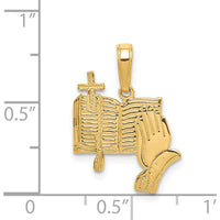 14K Yellow Gold Bible, Praying Hands, and Cross Pendant - 20mm Length by Oro Pregiato