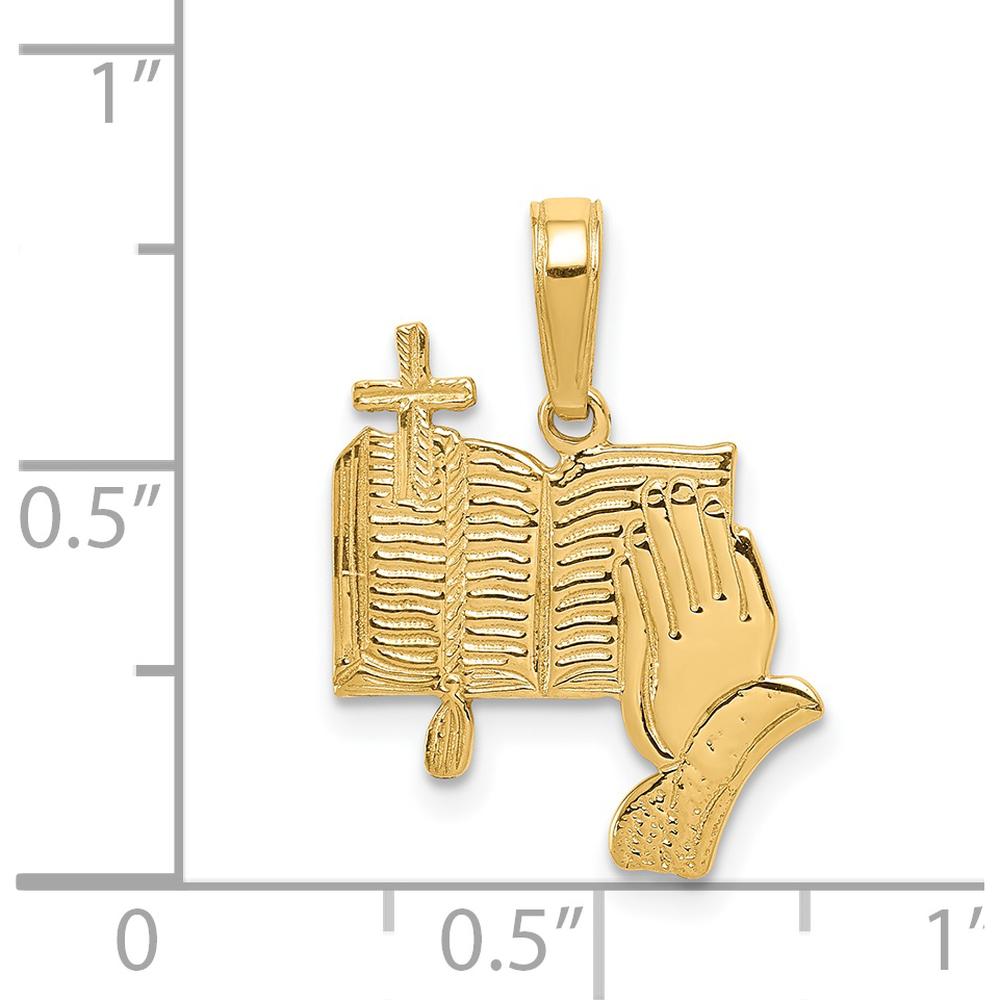 14K Yellow Gold Bible, Praying Hands, and Cross Pendant - 20mm Length by Oro Pregiato