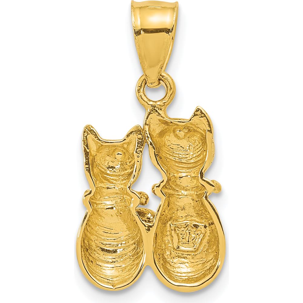 14K Yellow Gold Big and Little Cats Themed Pendant Charm by Oro Pregiato