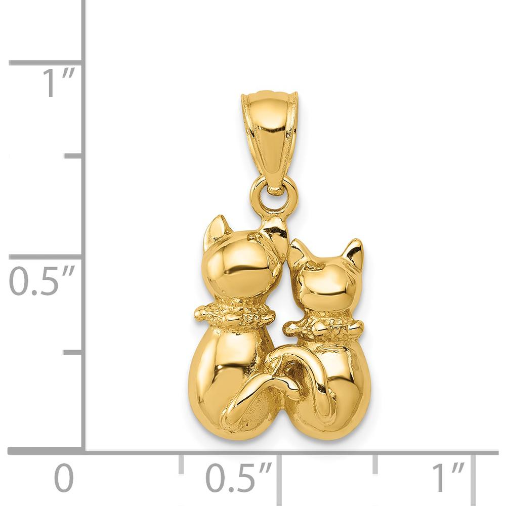 14K Yellow Gold Big and Little Cats Themed Pendant Charm by Oro Pregiato