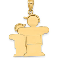 14K Yellow Gold Big Boy and Little Boy Engravable Charm Pendant - 30mm x 22mm by Oro Pregiato