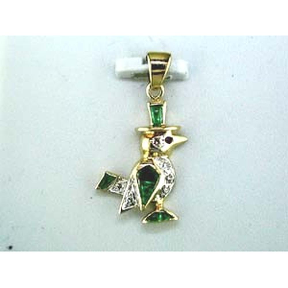 14K Yellow Gold Bird Motif Pendant with 0.20 Carat Oval Emerald and 0.07 Carat Round Diamonds - Royal Jewelry
