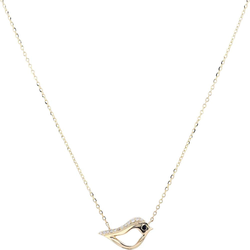 14K Yellow Gold Bird Pendant Necklace with Pavé-Set Diamonds - 0.05 Carats Total Diamond Weight