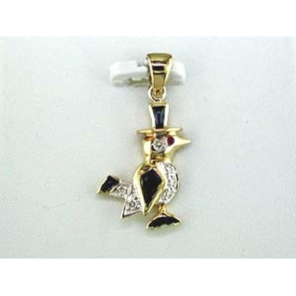 14K Yellow Gold Bird Pendant with Oval Blue Sapphire (0.20ct), Round Diamonds (0.07ct), and Ruby Accent - Royal Jewelry